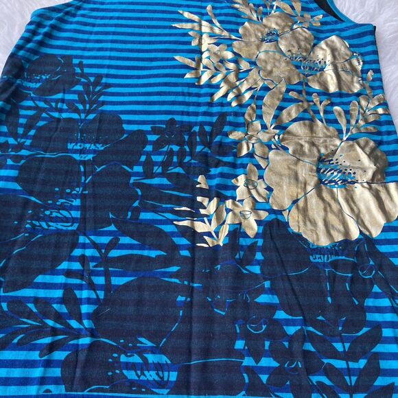 Ella J Dress Sz M Tank Top Tunic Black Blue Gold Rayon Casual Summer Fun Floral - Picture 2 of 7